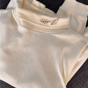 Cottage Core Vintage Embroidered Leaf Mock Neck Shirt